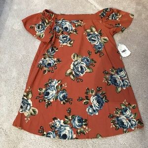 Altar’d State Floral Camel Off Shoulder Dress